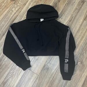 NWT Victoria Secret Pink Bling Rhinestone Black Crop Hoodie Size XS Limited